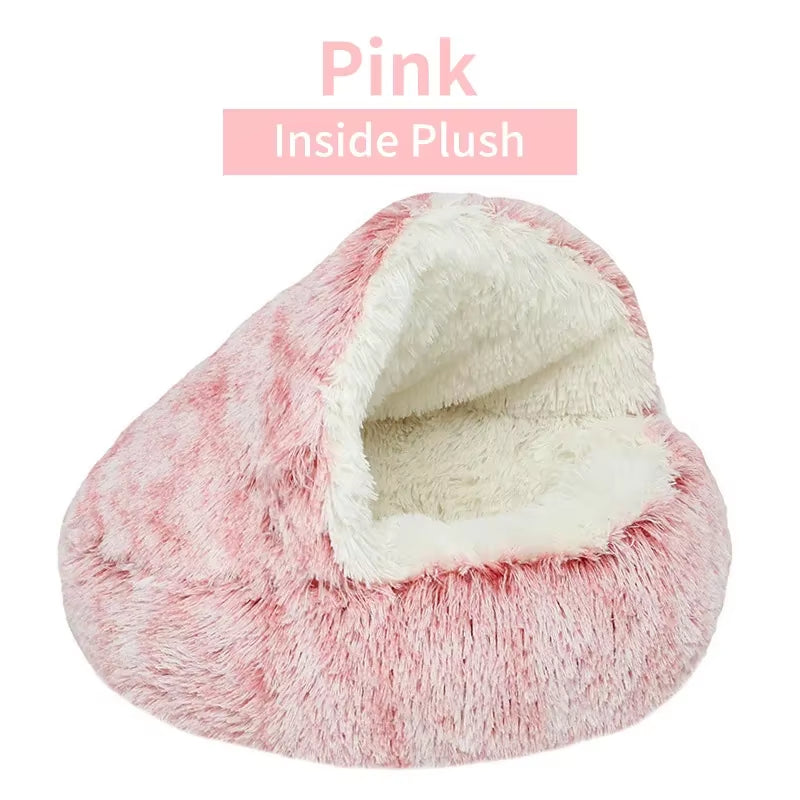 2-in-1 Round Cushion & Warm Pet House for Cats and Small Dogs