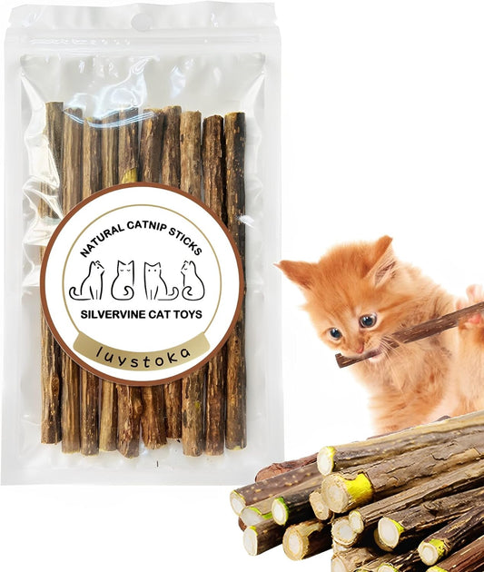 Cat Toys - Silvervine & Matatabi Catnip Toys, 10PCS Indoor Kitty Chew Sticks & Wand Toys for Bored Cats